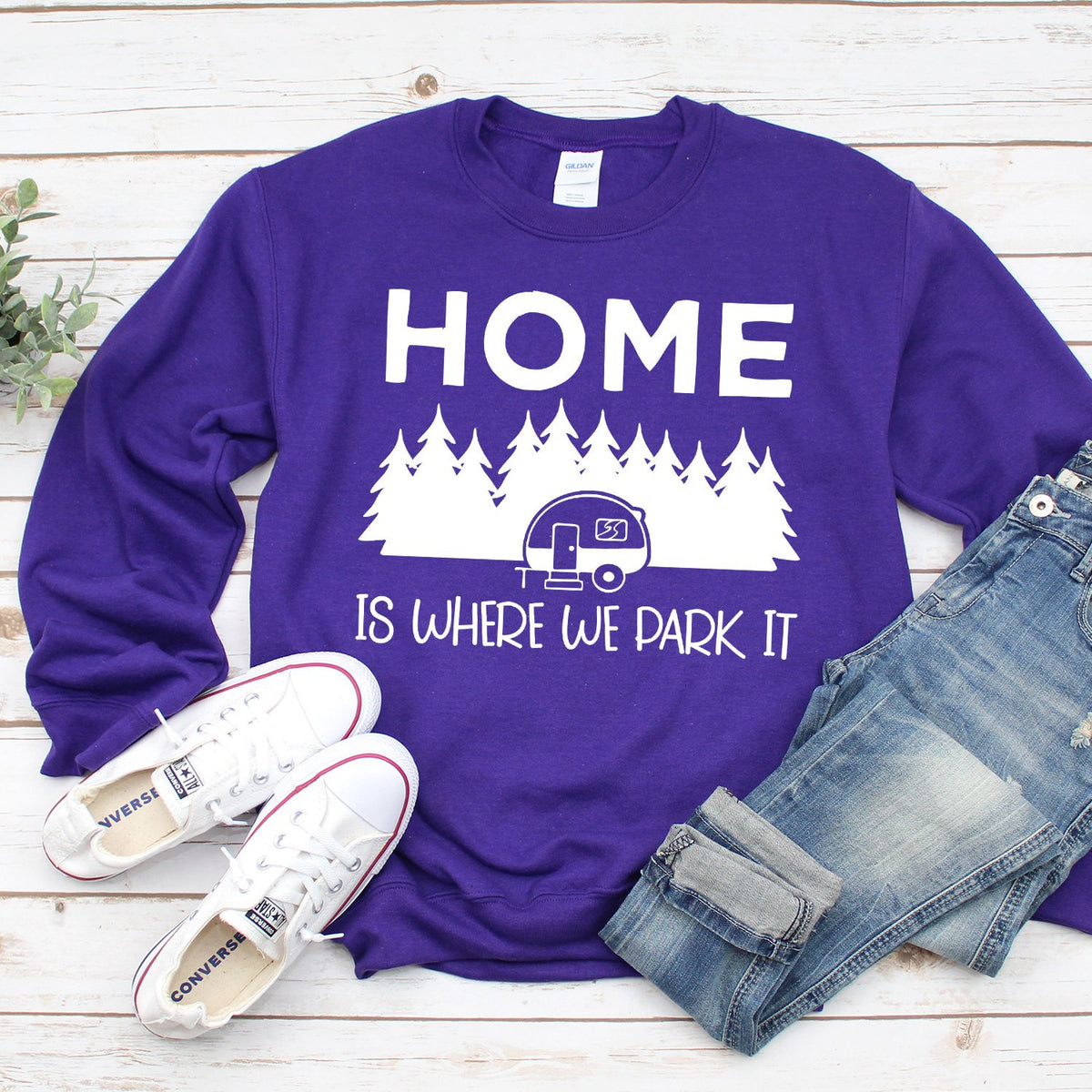 Home Is Where We Park It - Long Sleeve Heavy Crewneck Sweatshirt