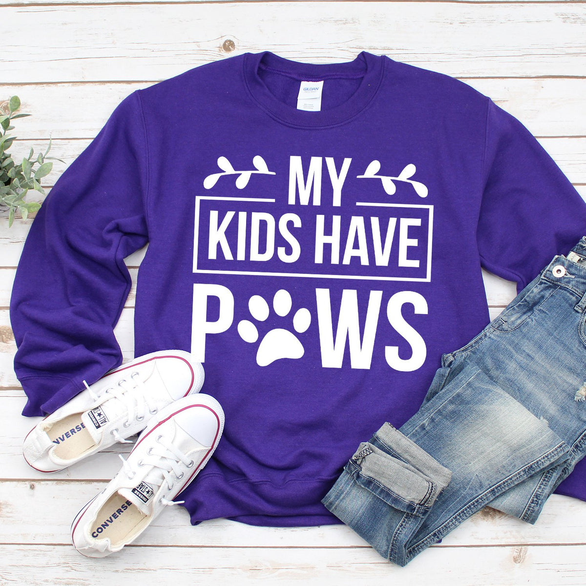 My Kids Have Paws - Long Sleeve Heavy Crewneck Sweatshirt