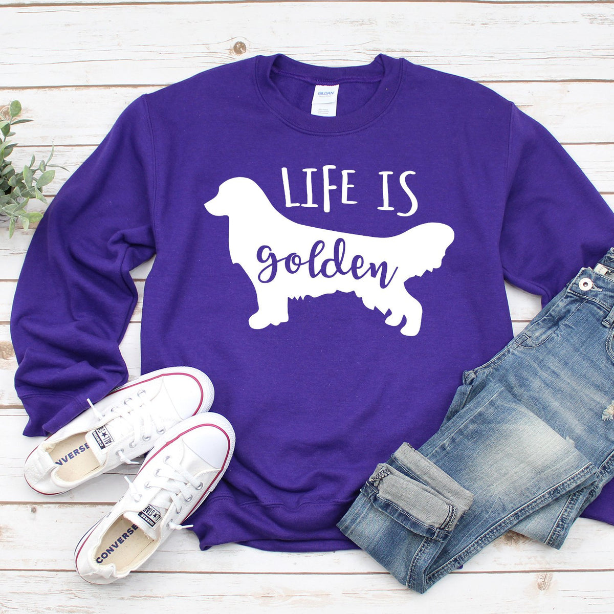 Life is Golden Retriever - Long Sleeve Heavy Crewneck Sweatshirt