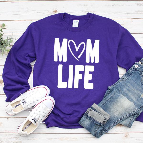 Mom Life with Heart - Long Sleeve Heavy Crewneck Sweatshirt