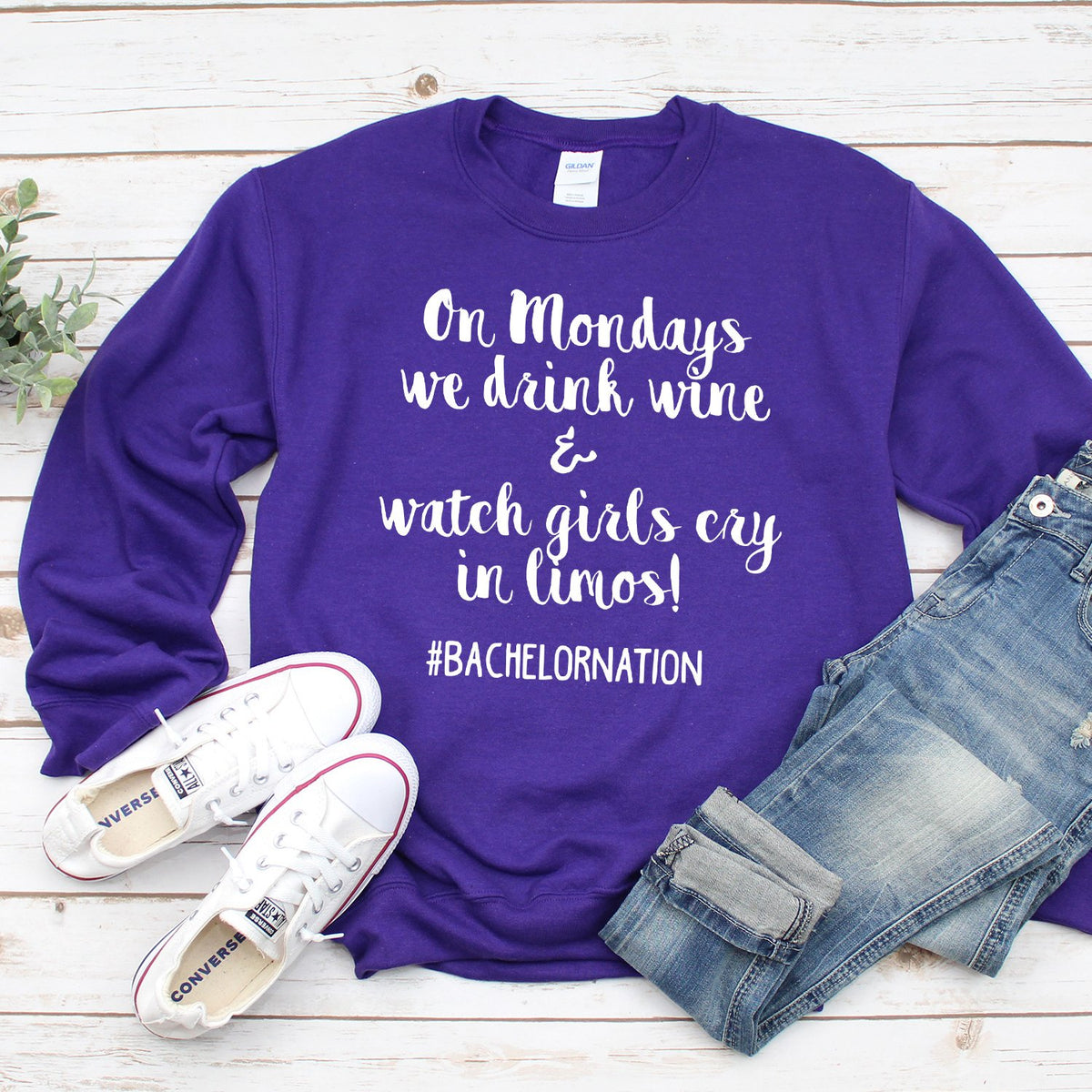On Mondays We Drink Wine &amp; Watch Girls Cry in Limos - Long Sleeve Heavy Crewneck Sweatshirt