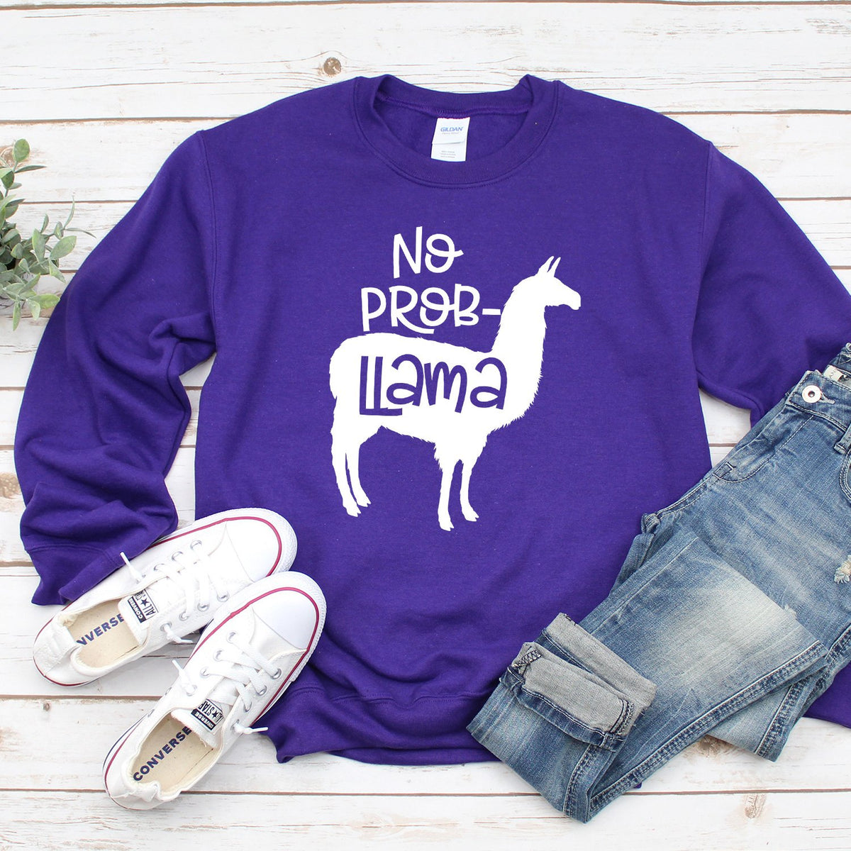 No Problem Llama - Long Sleeve Heavy Crewneck Sweatshirt