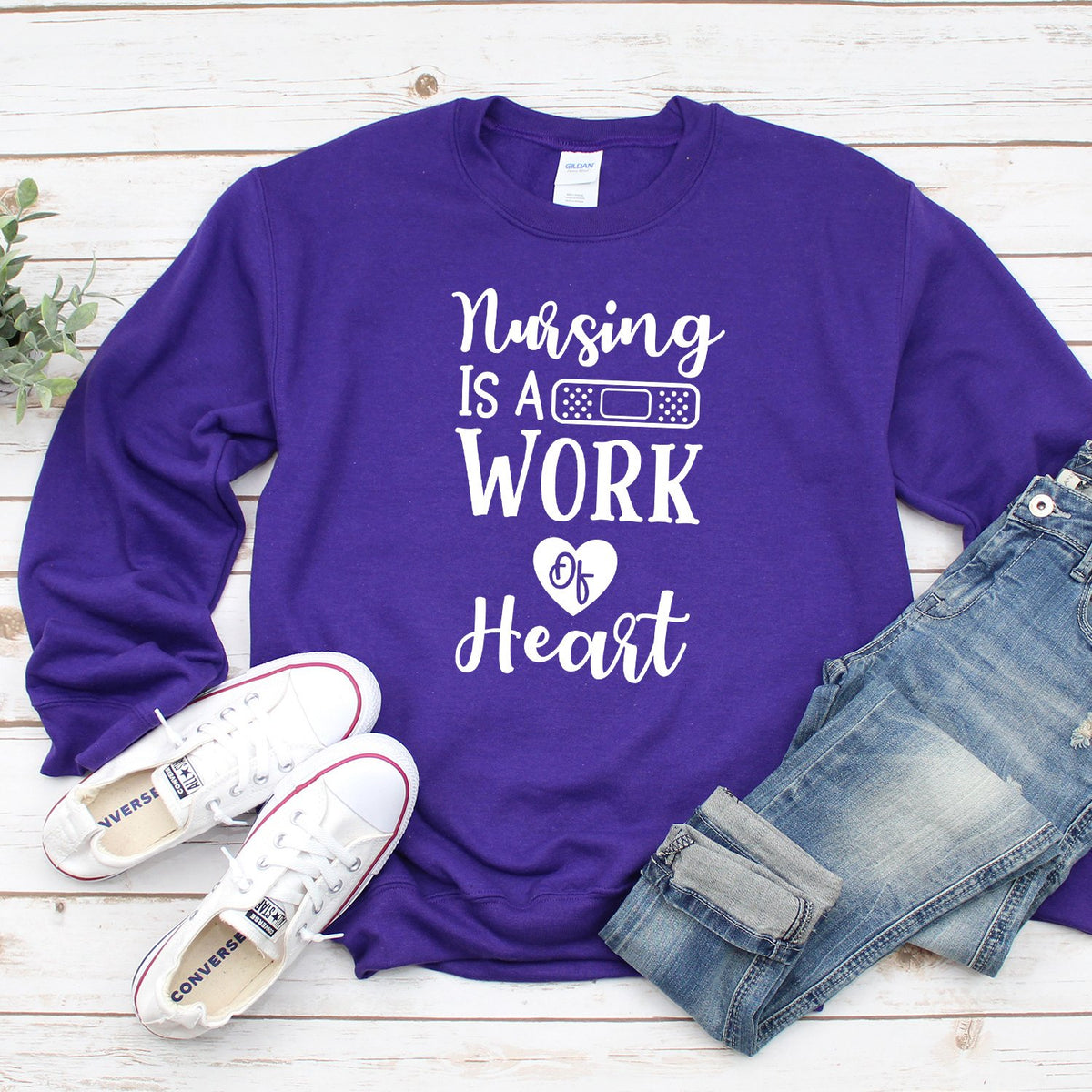 Nursing is A Work of Heart - Long Sleeve Heavy Crewneck Sweatshirt