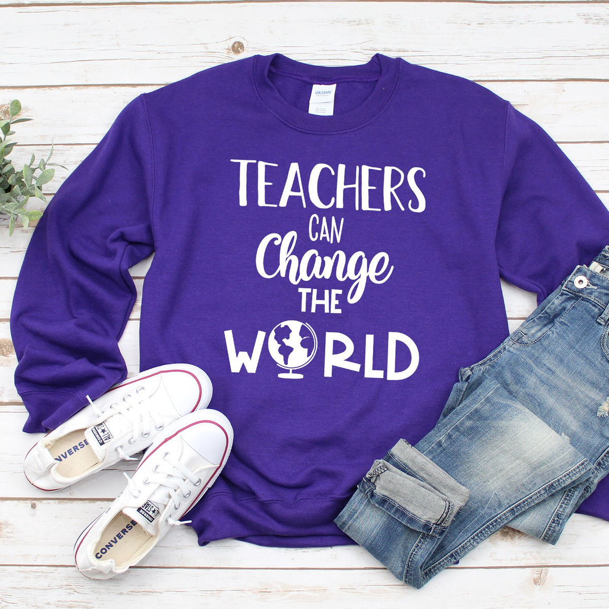 Teachers Can Change the World - Long Sleeve Heavy Crewneck Sweatshirt