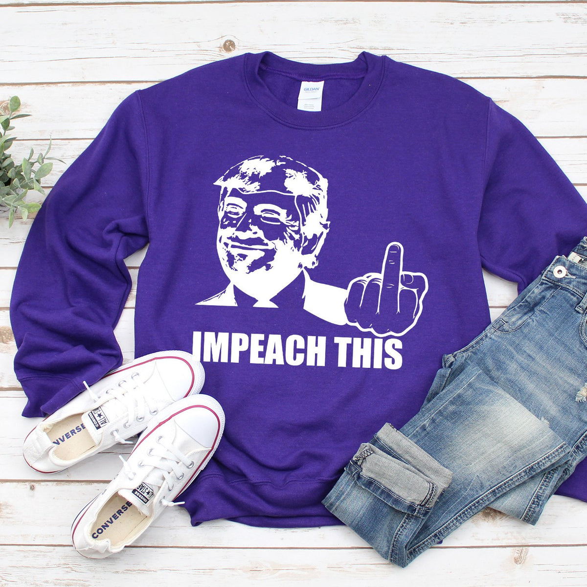 Trump Impeach This Middle Finger - Long Sleeve Heavy Crewneck Sweatshirt