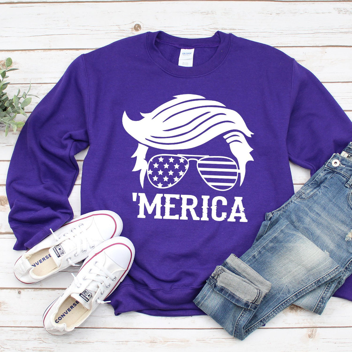 Trump Merica Glasses - Long Sleeve Heavy Crewneck Sweatshirt