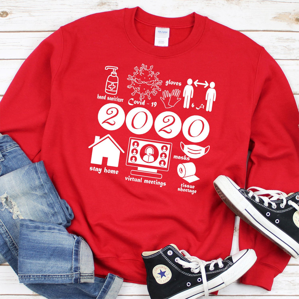 2020 Summary COVID Stay Home - Long Sleeve Heavy Crewneck Sweatshirt