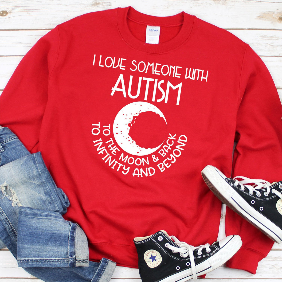 I Love Someone with the Autism to the Moon &amp; Back - Long Sleeve Heavy Crewneck Sweatshirt