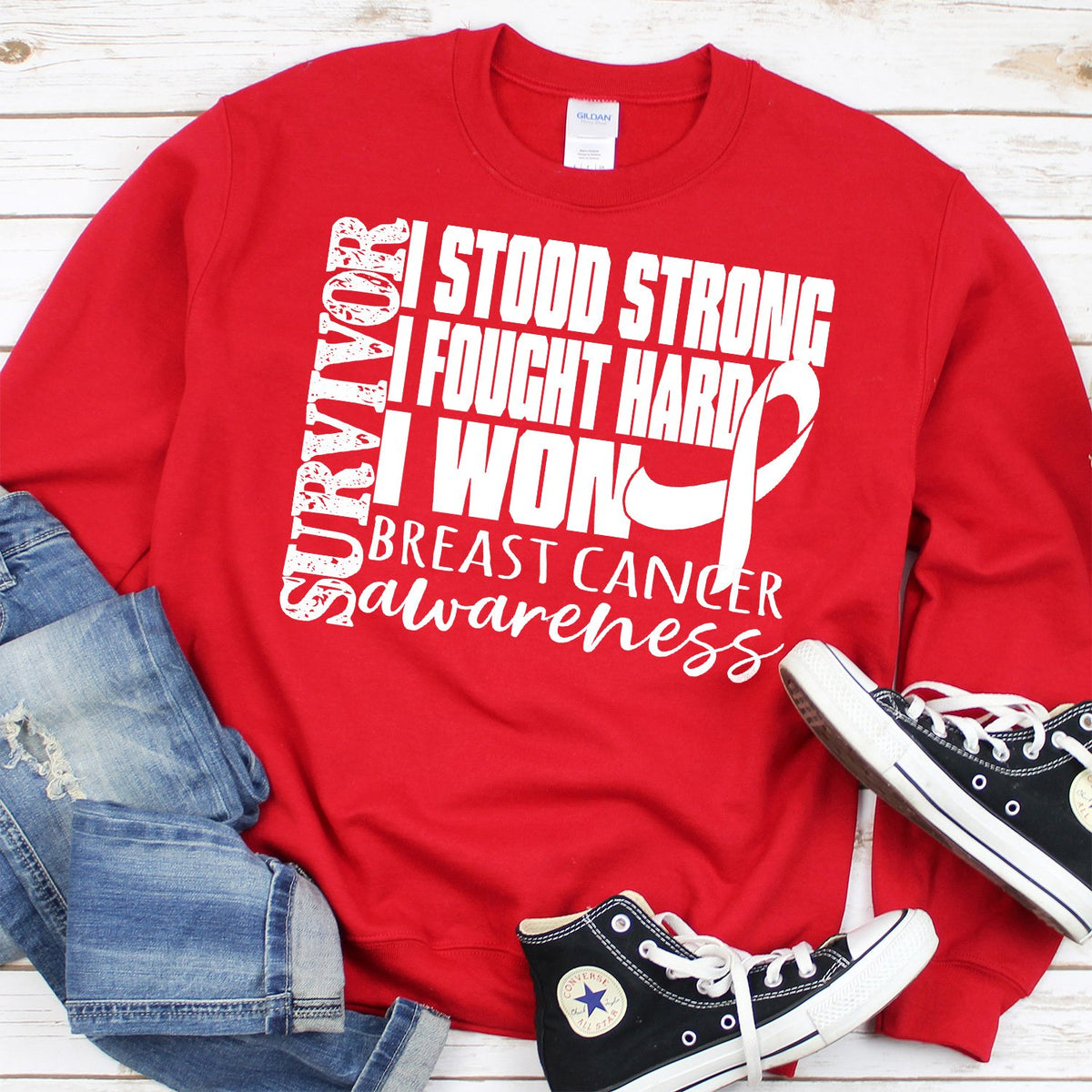 I Stood Strong I Fought Hard I Won - Long Sleeve Heavy Crewneck Sweatshirt