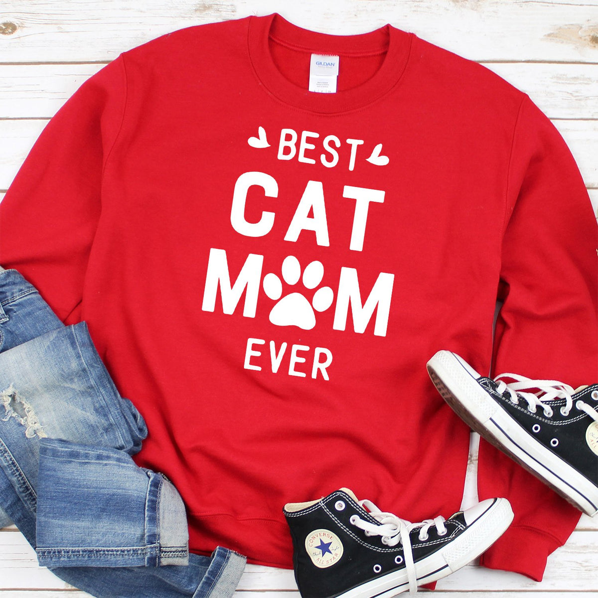 Best Cat Mom Ever - Long Sleeve Heavy Crewneck Sweatshirt