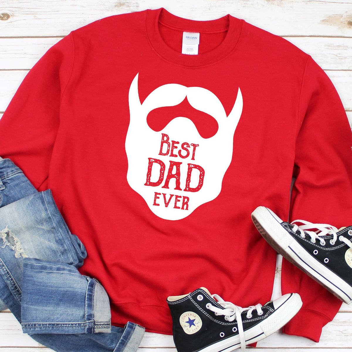 Best Dad Ever Beard - Long Sleeve Heavy Crewneck Sweatshirt
