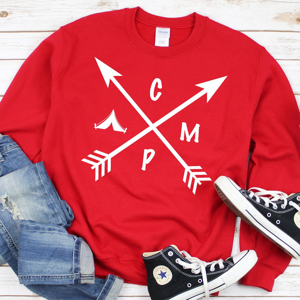 Camp with Arrows - Long Sleeve Heavy Crewneck Sweatshirt