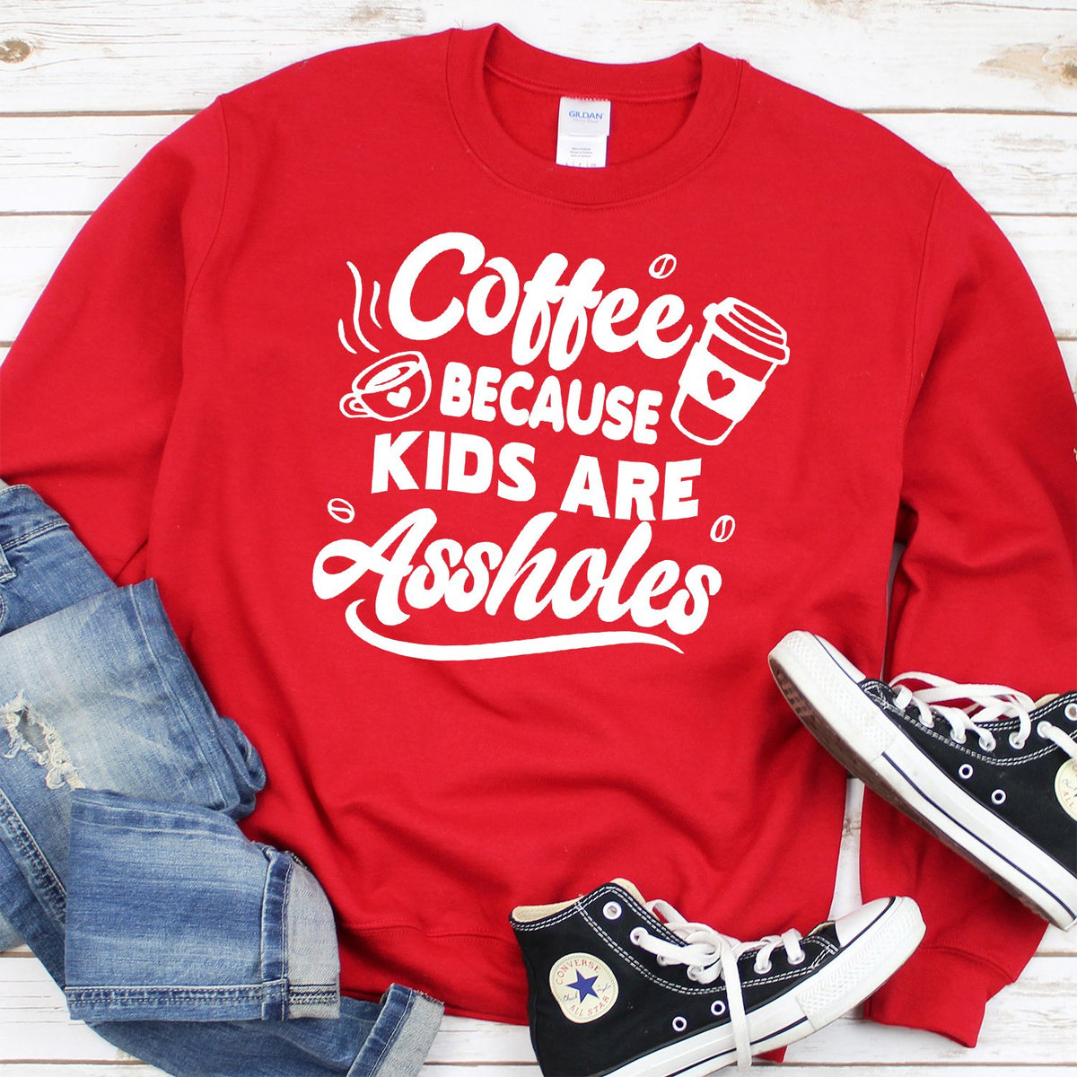 Coffee Because Kids are Assholes - Long Sleeve Heavy Crewneck Sweatshirt