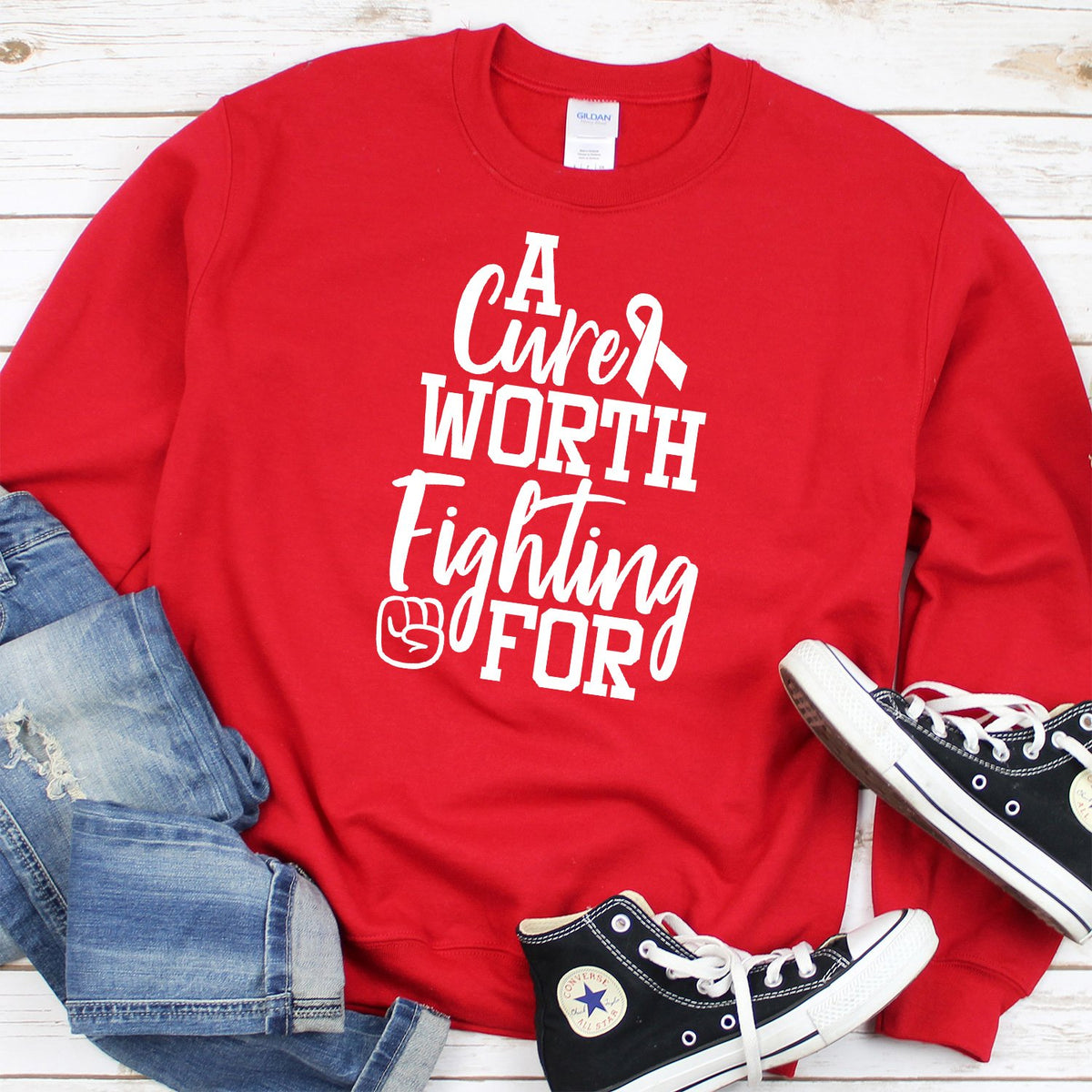 A Cure Worth Fighting For - Long Sleeve Heavy Crewneck Sweatshirt