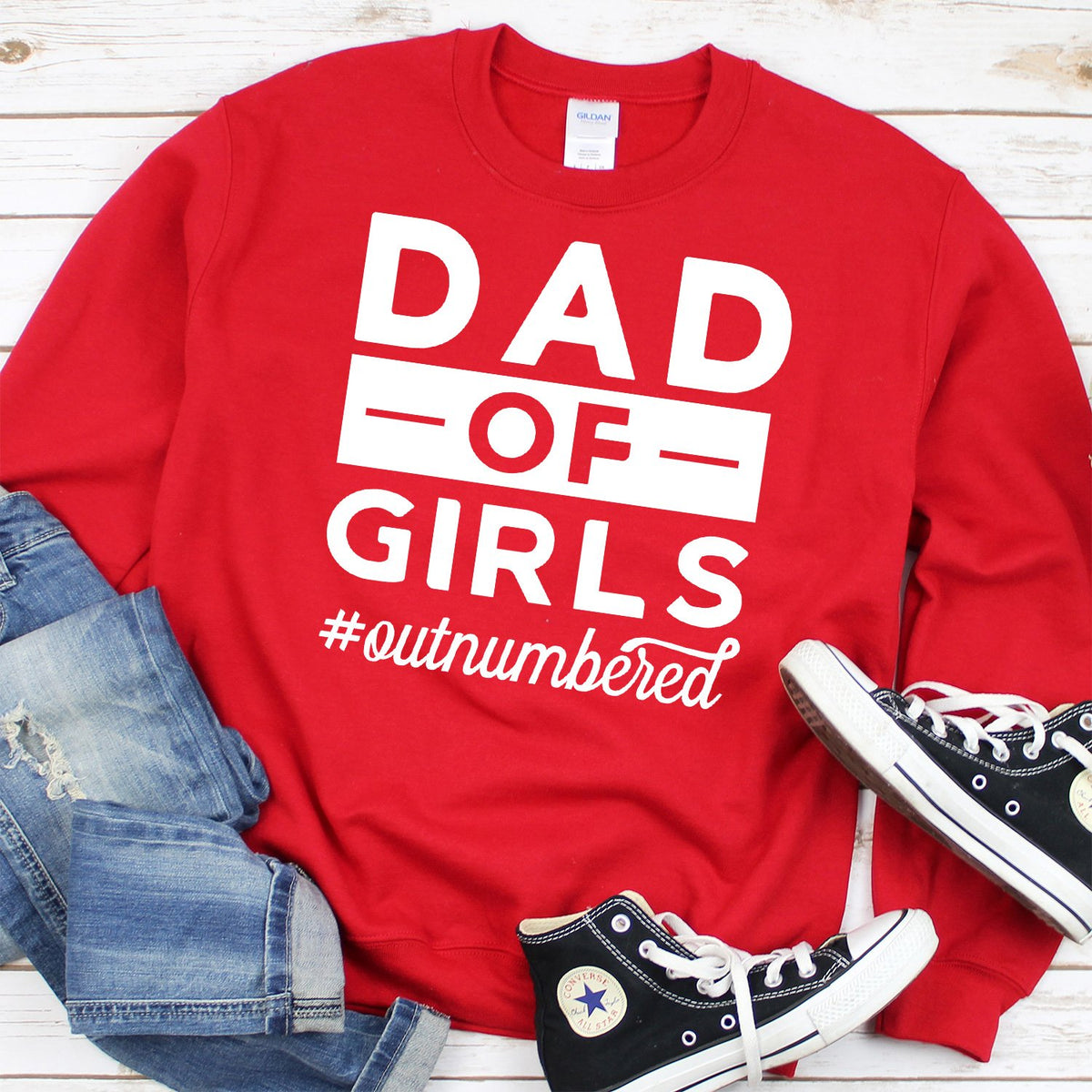 Dad Of Girls Outnumbered - Long Sleeve Heavy Crewneck Sweatshirt