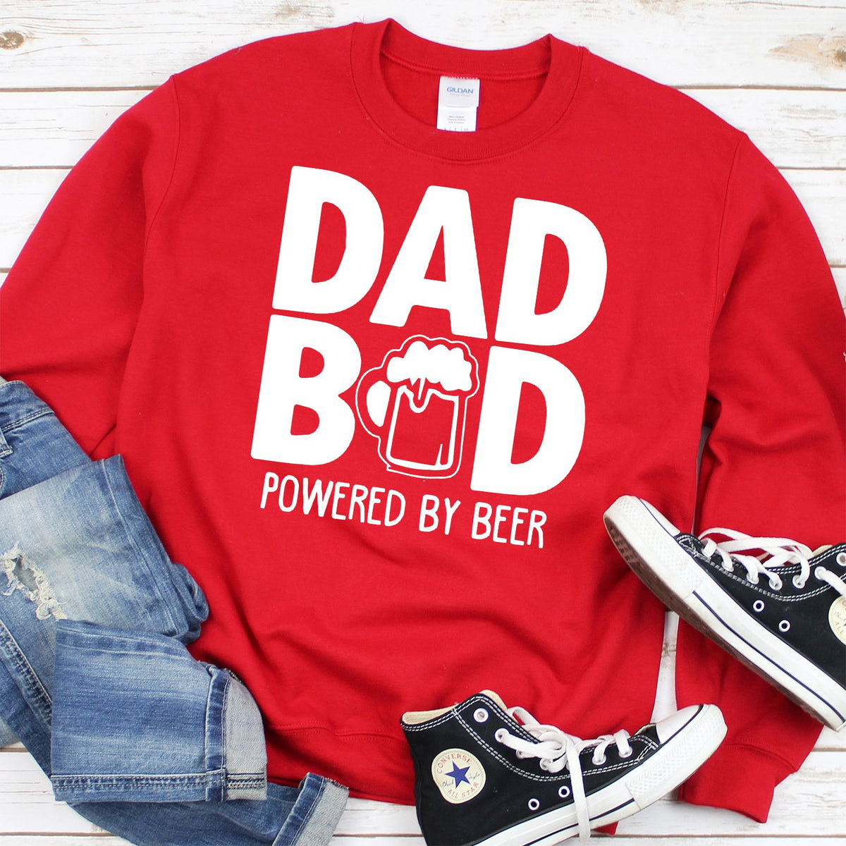 Dad Bod Powered By Beer - Long Sleeve Heavy Crewneck Sweatshirt