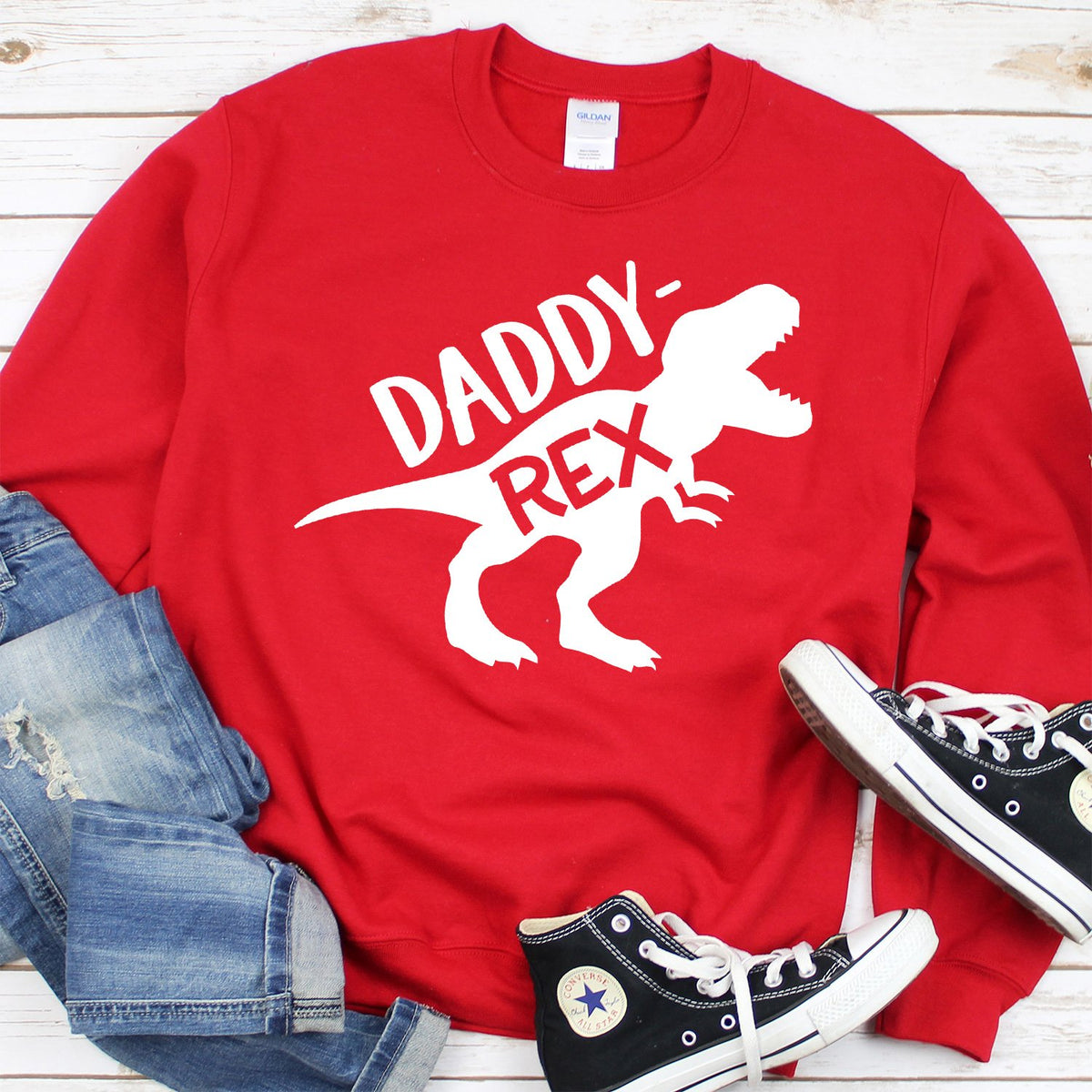 Daddy Rex Dinosaur - Long Sleeve Heavy Crewneck Sweatshirt