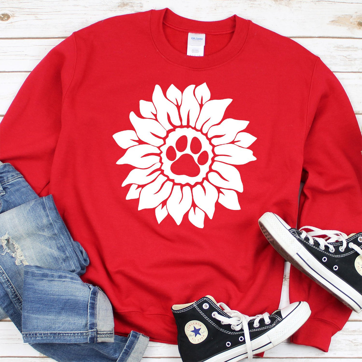 Dog Paw Sunflower - Long Sleeve Heavy Crewneck Sweatshirt