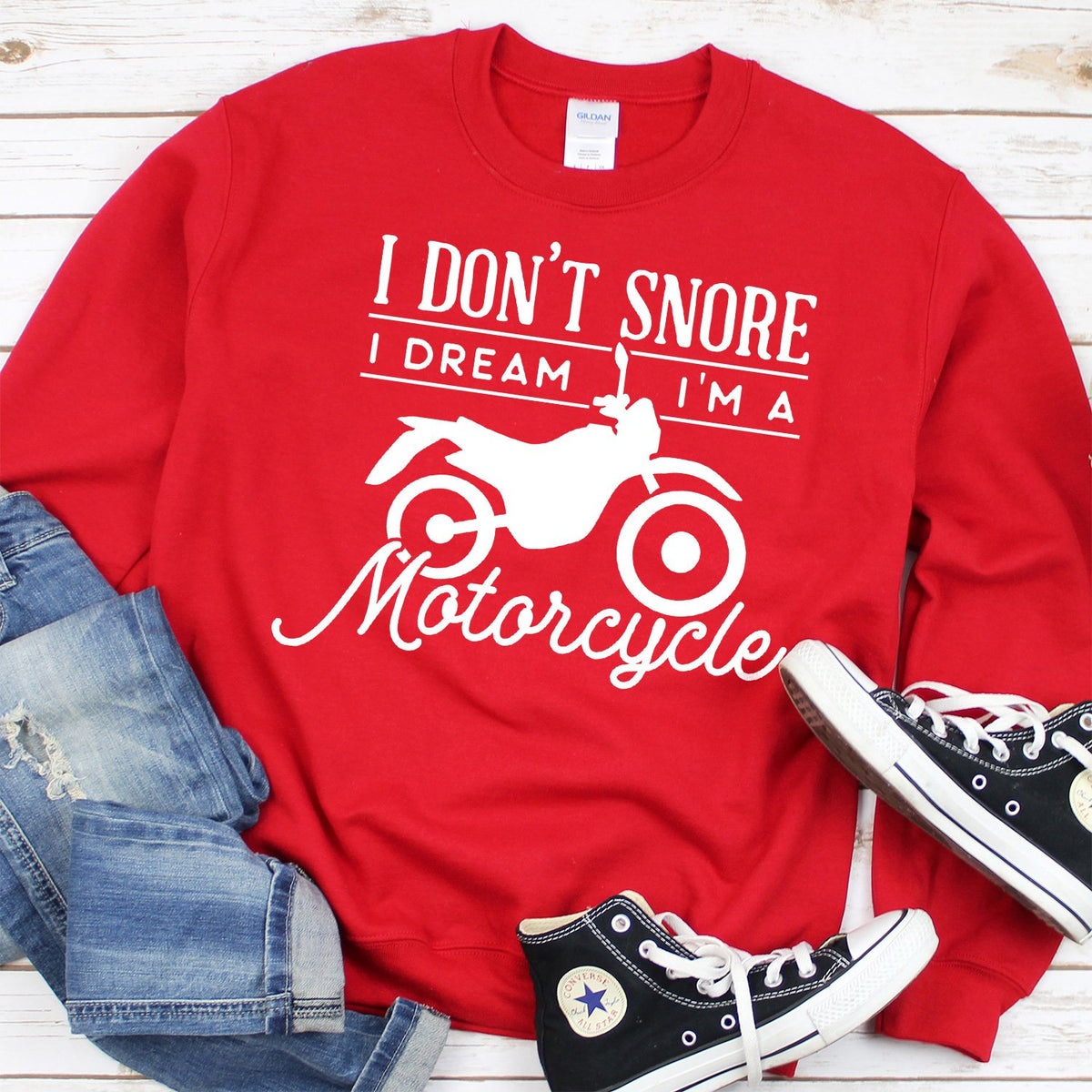 I Don&#39;t Snore I Dream I&#39;m A Motorcycle - Long Sleeve Heavy Crewneck Sweatshirt
