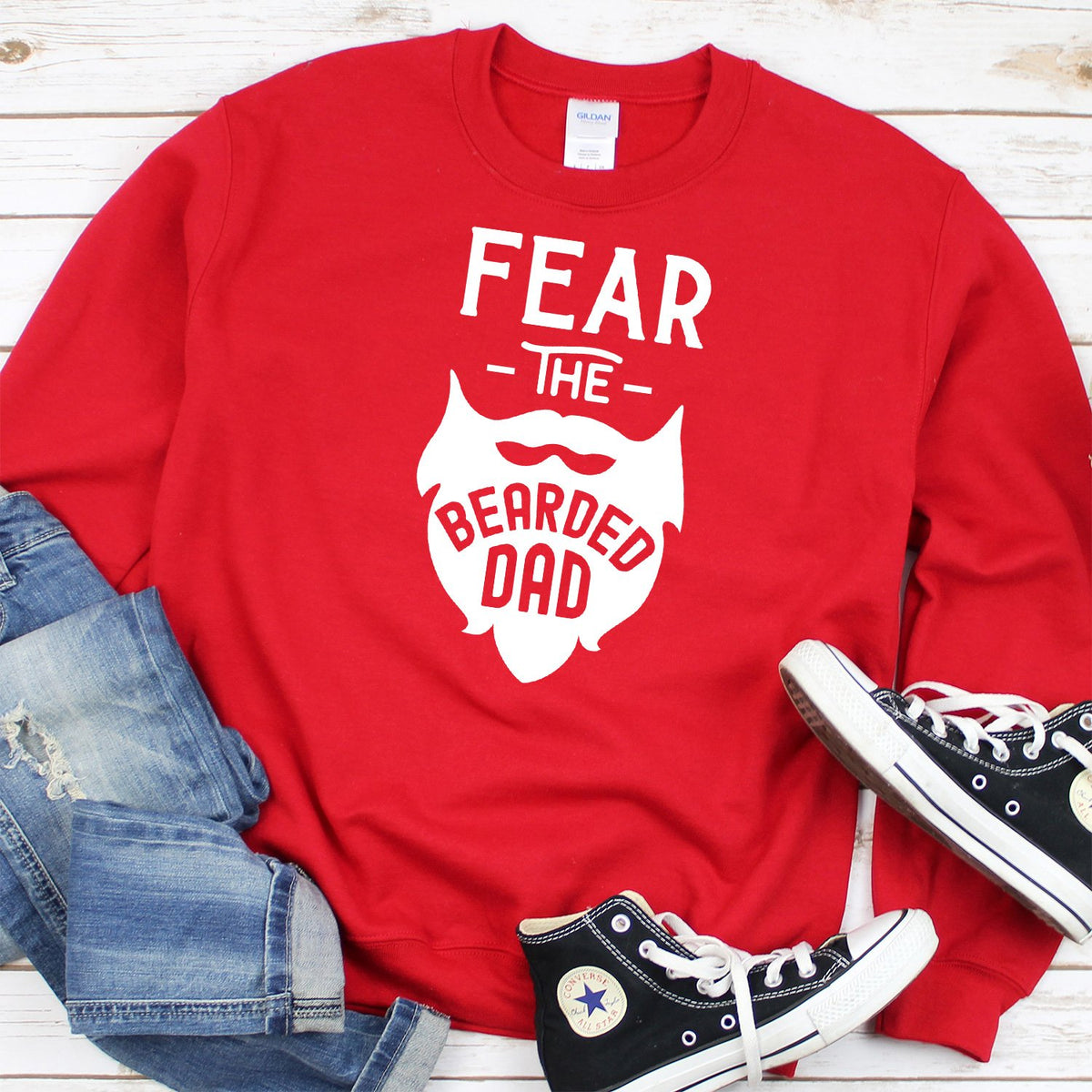 Fear The Bearded Dad - Long Sleeve Heavy Crewneck Sweatshirt