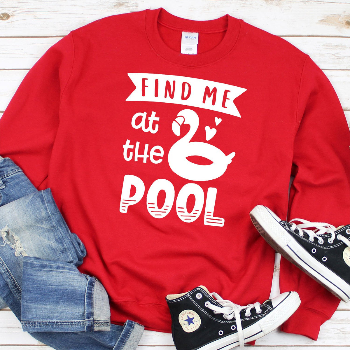 Find Me At The Pool - Long Sleeve Heavy Crewneck Sweatshirt