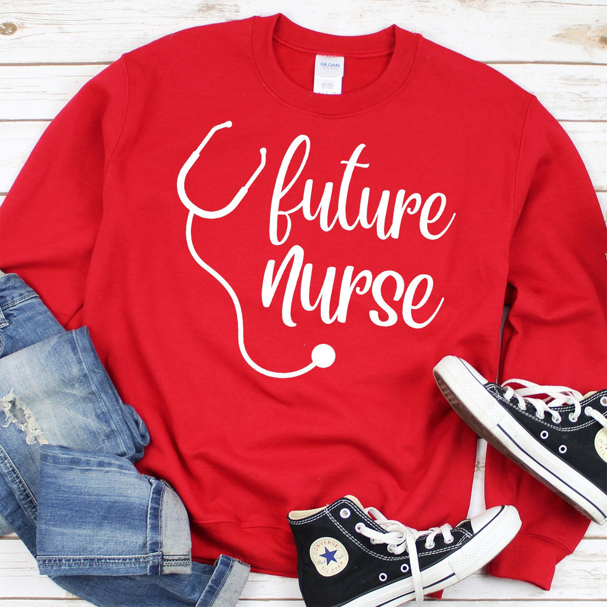 Future Nurse with Stethoscope - Long Sleeve Heavy Crewneck Sweatshirt