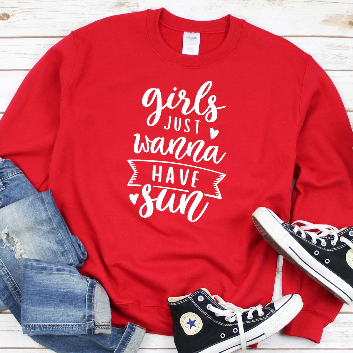 Girls Just Wanna Have Sun - Long Sleeve Heavy Crewneck Sweatshirt