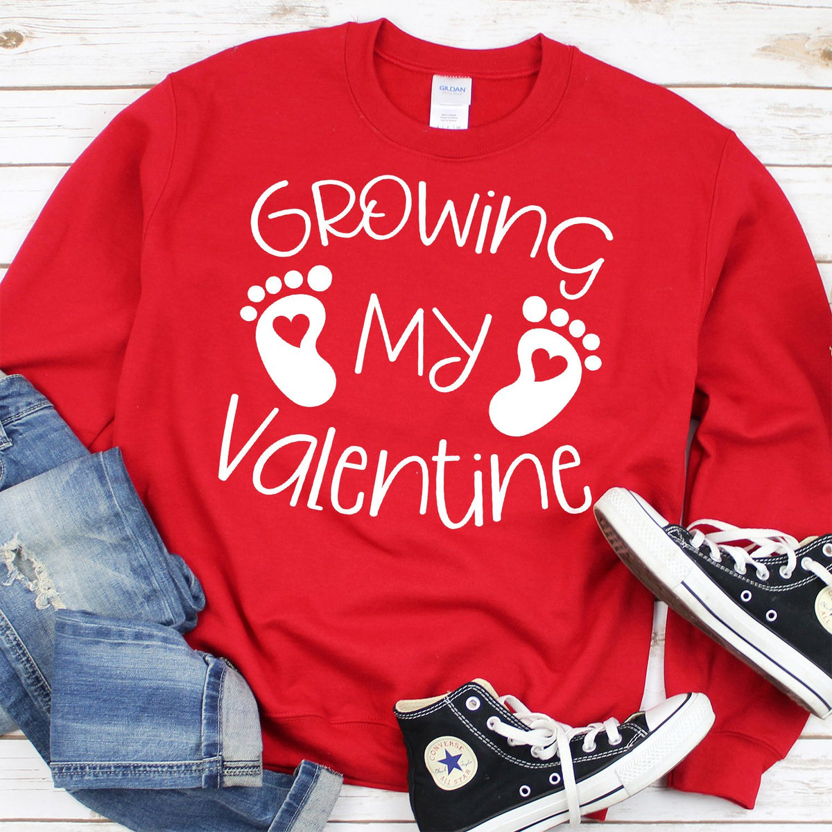 Growing My Valentine - Long Sleeve Heavy Crewneck Sweatshirt