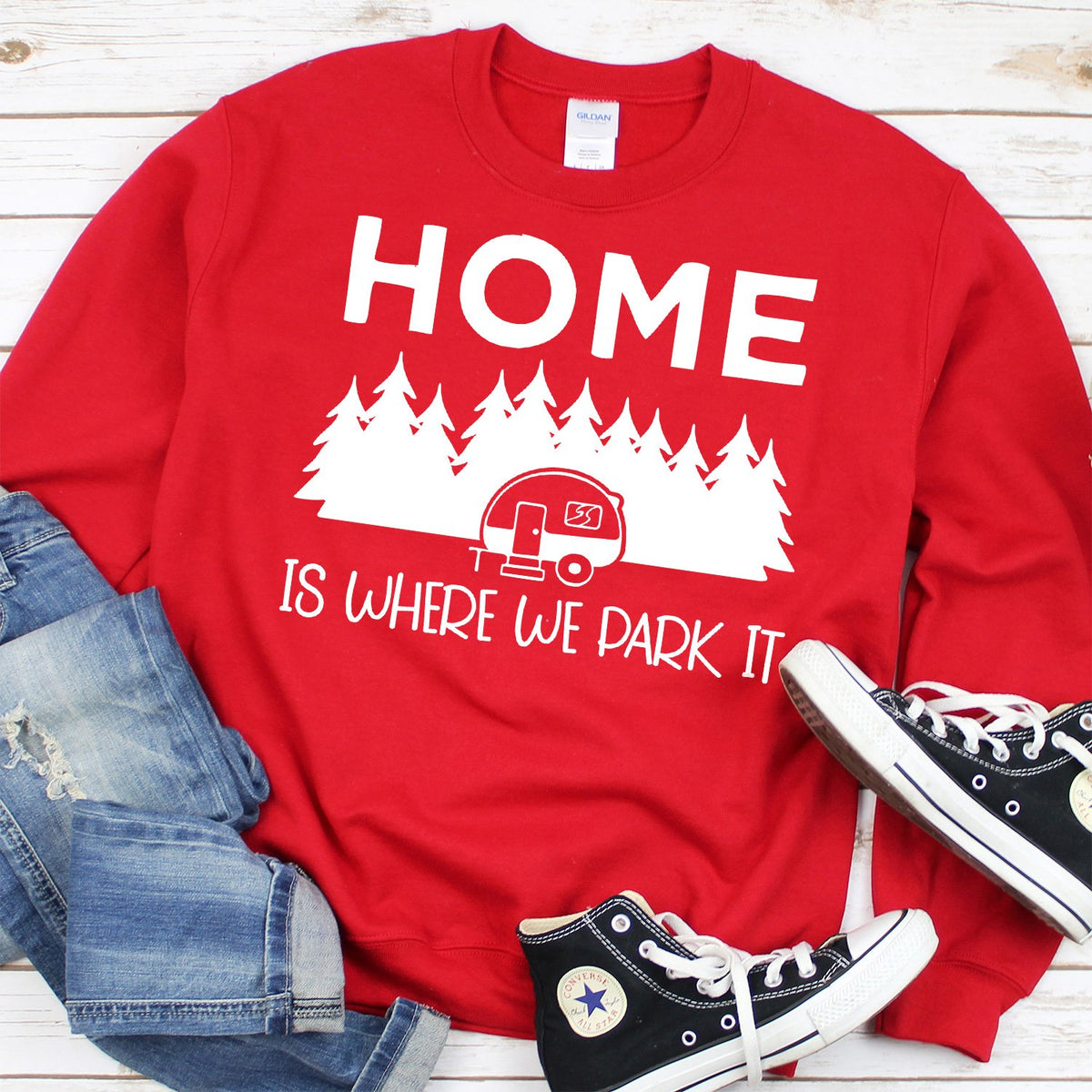 Home Is Where We Park It - Long Sleeve Heavy Crewneck Sweatshirt