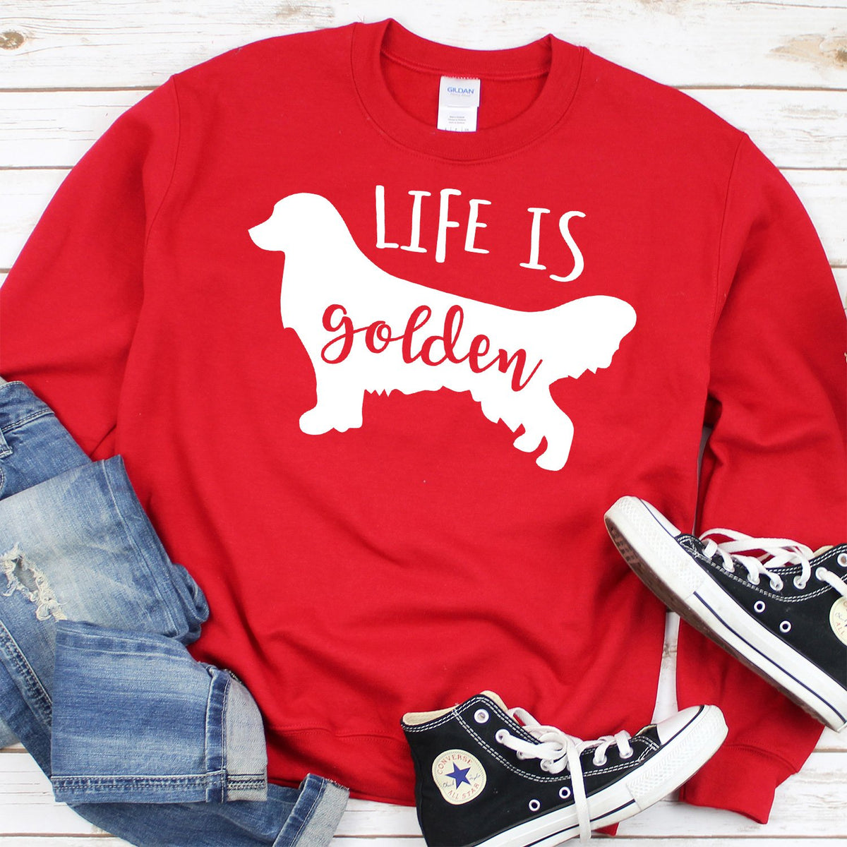 Life is Golden Retriever - Long Sleeve Heavy Crewneck Sweatshirt