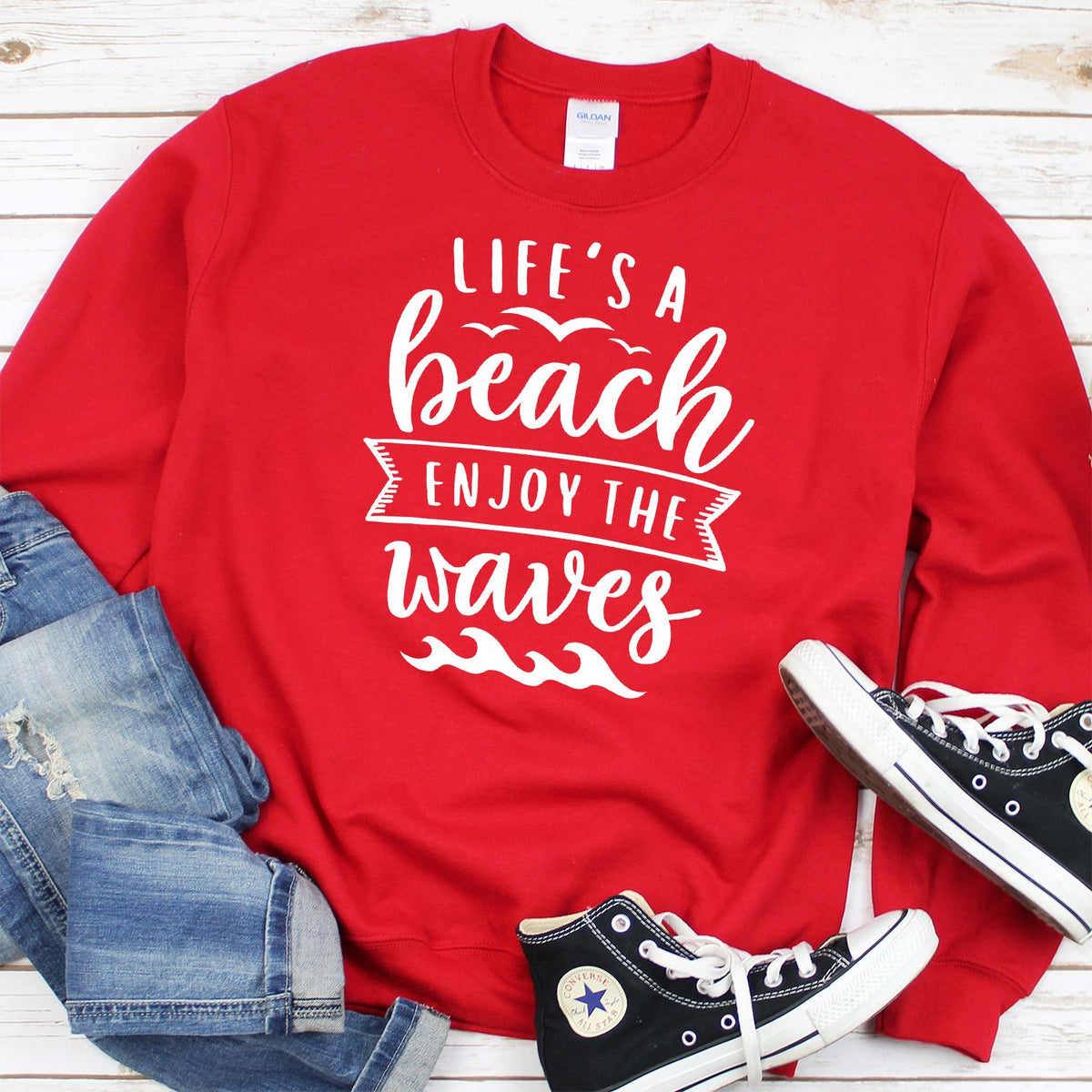 Life&#39;s A Beach Enjoy The Waves - Long Sleeve Heavy Crewneck Sweatshirt