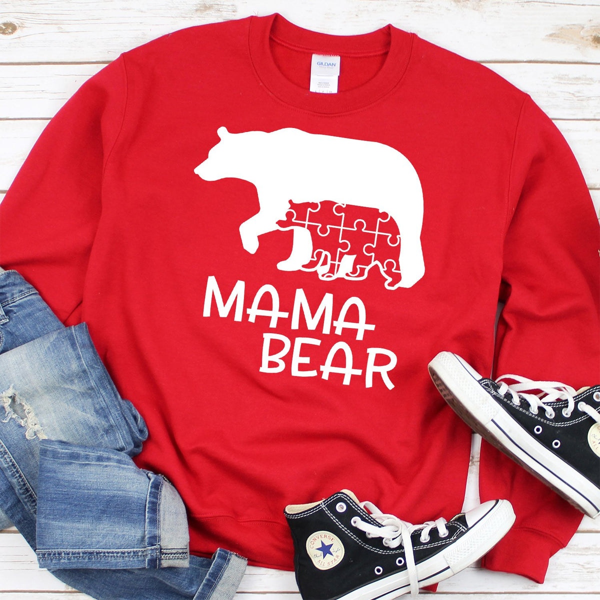 Autism Mama Bear and Cub - Long Sleeve Heavy Crewneck Sweatshirt