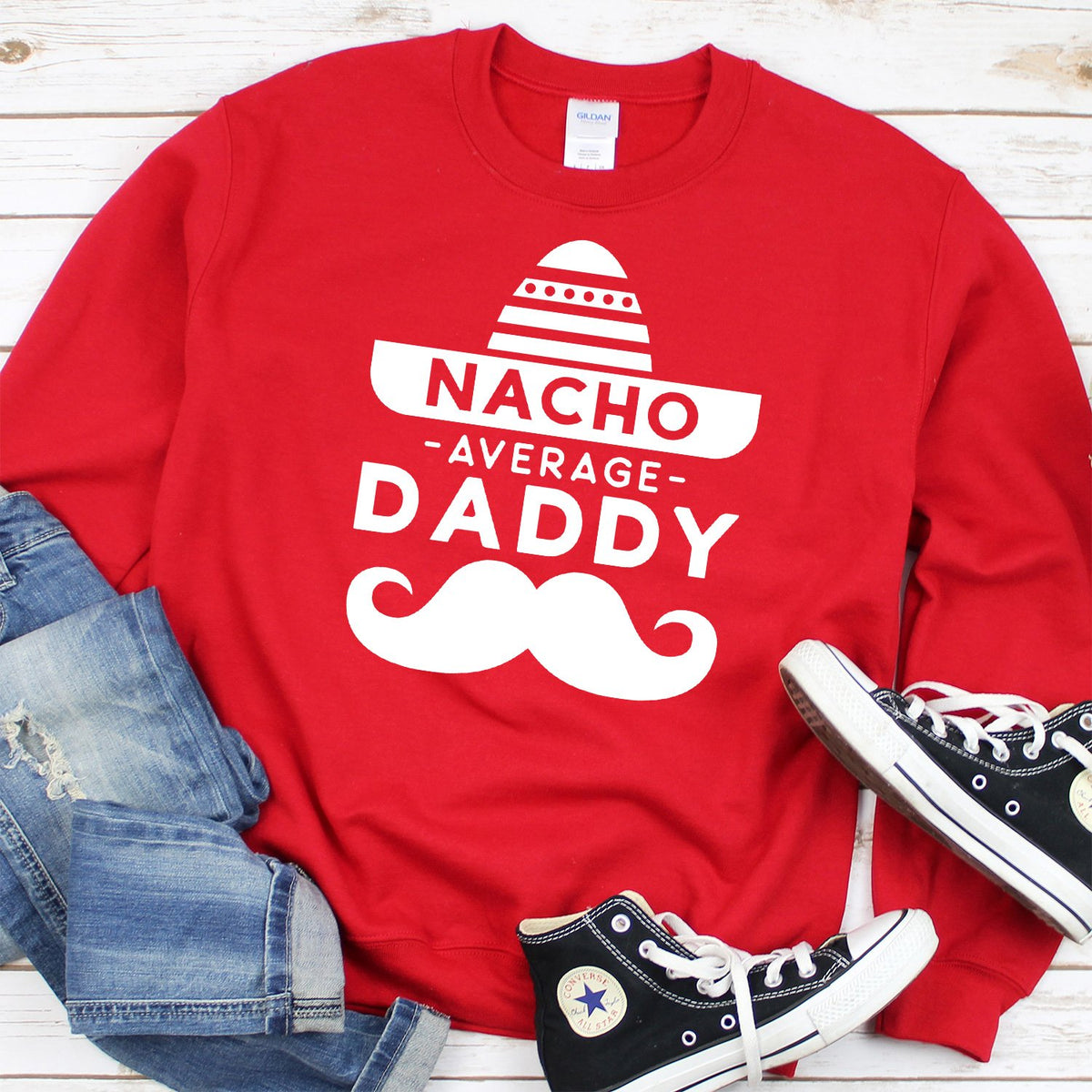 Nacho Average Daddy with Mustache - Long Sleeve Heavy Crewneck Sweatshirt