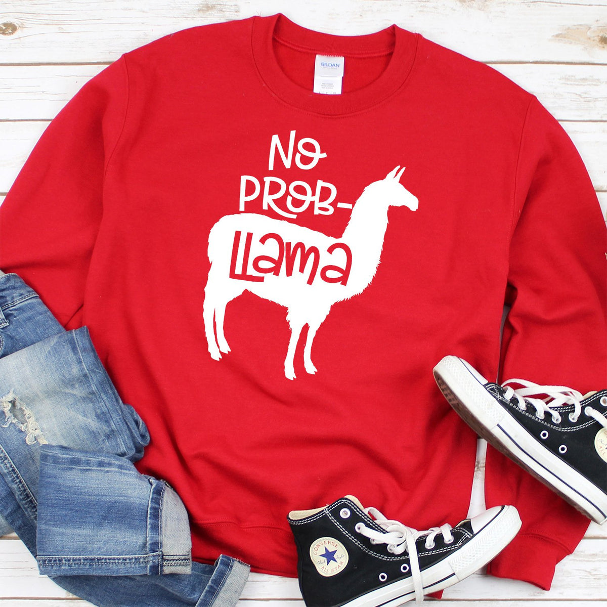 No Problem Llama - Long Sleeve Heavy Crewneck Sweatshirt