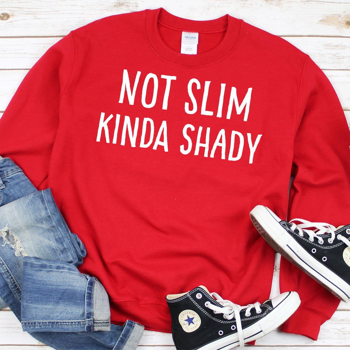 Not Slim Kinda Shady - Long Sleeve Heavy Crewneck Sweatshirt