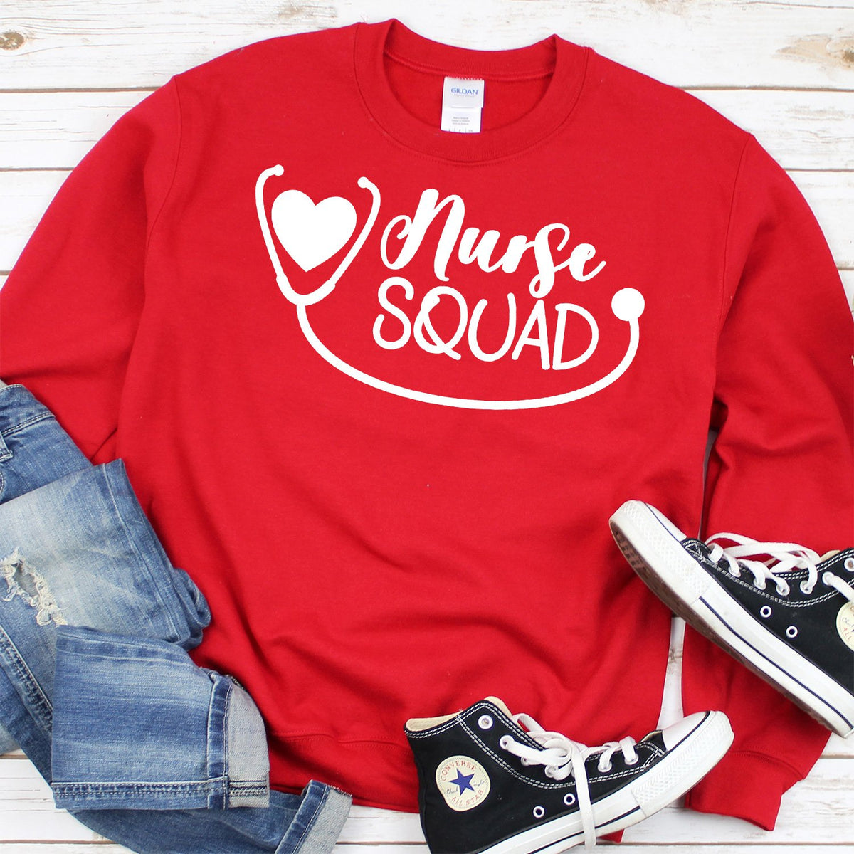 Nurse Squad with Stethoscope - Long Sleeve Heavy Crewneck Sweatshirt