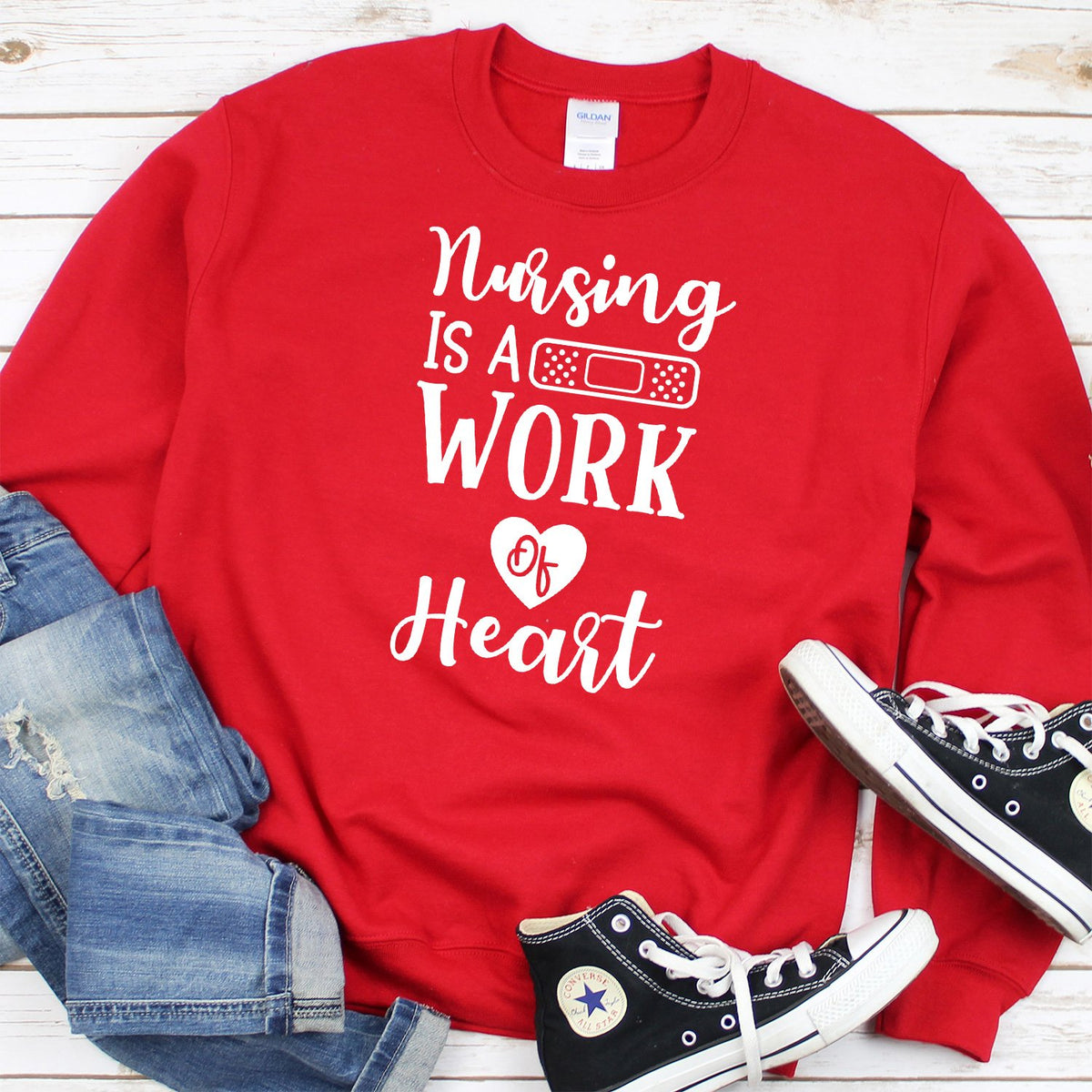 Nursing is A Work of Heart - Long Sleeve Heavy Crewneck Sweatshirt