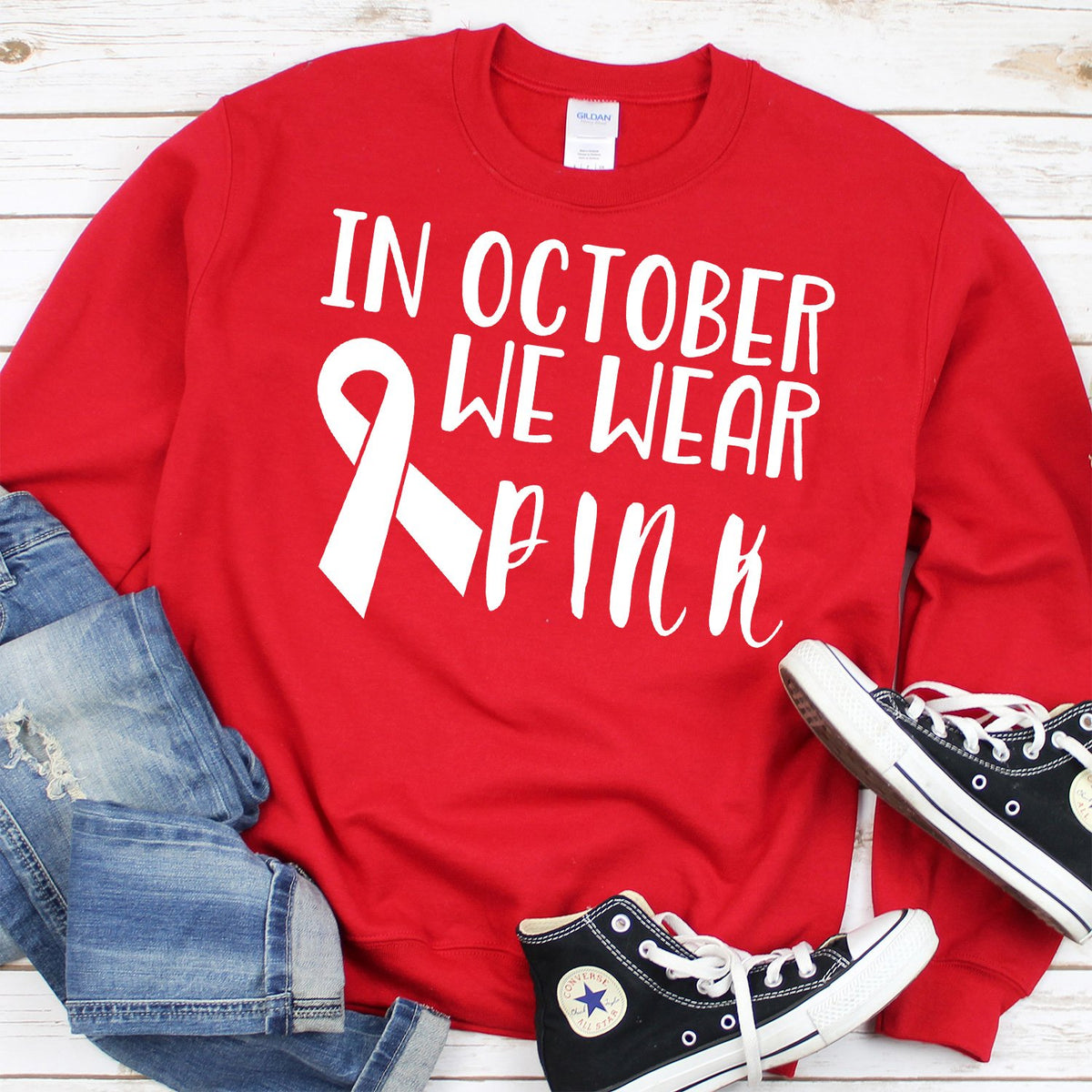 In October We Wear Pink - Long Sleeve Heavy Crewneck Sweatshirt