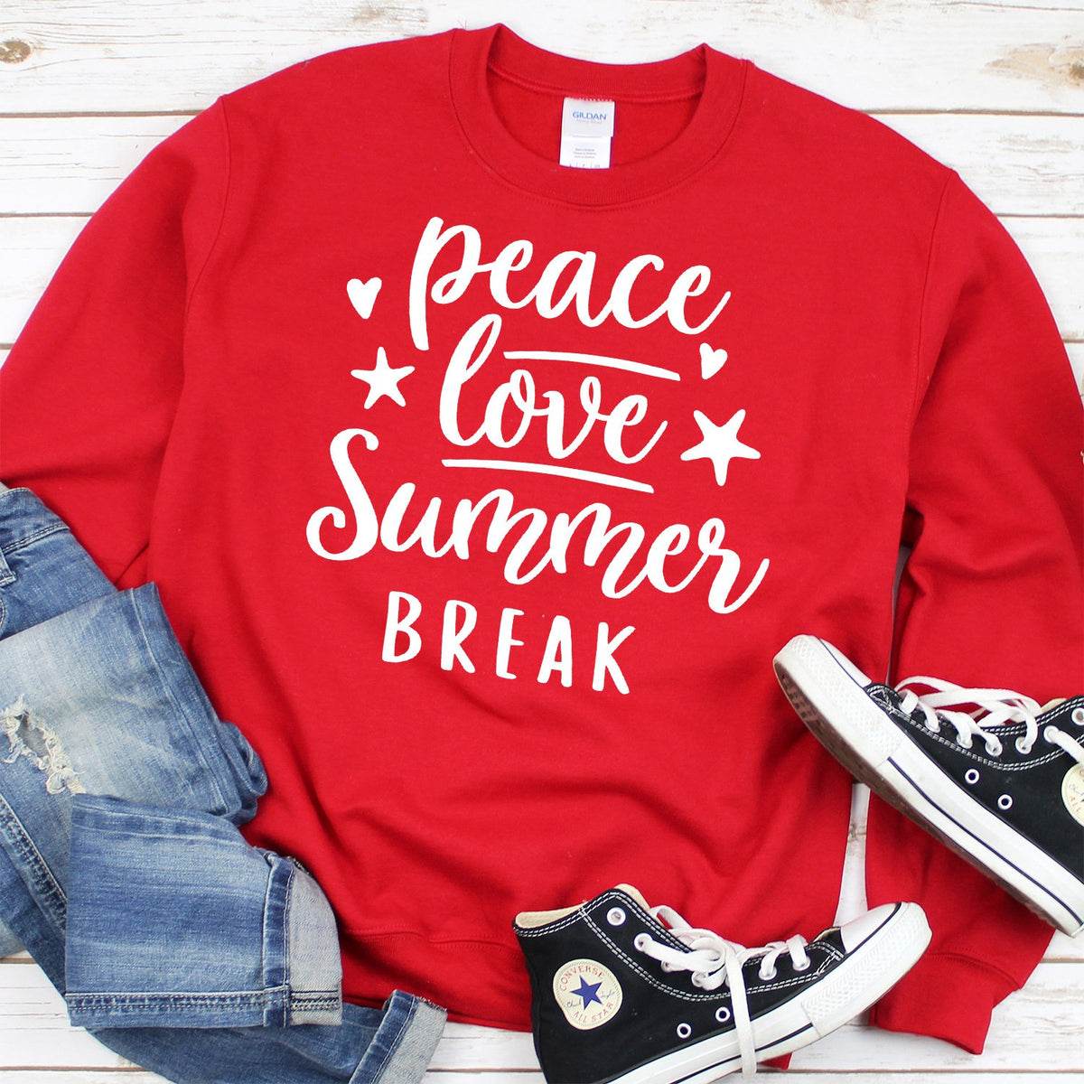 Peace Love Summer Break - Long Sleeve Heavy Crewneck Sweatshirt