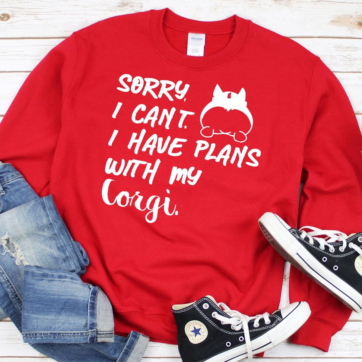 Sorry I Can&#39;t I Have Plans with My Corgi - Long Sleeve Heavy Crewneck Sweatshirt