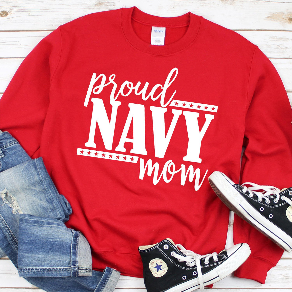 Proud Navy Mom - Long Sleeve Heavy Crewneck Sweatshirt