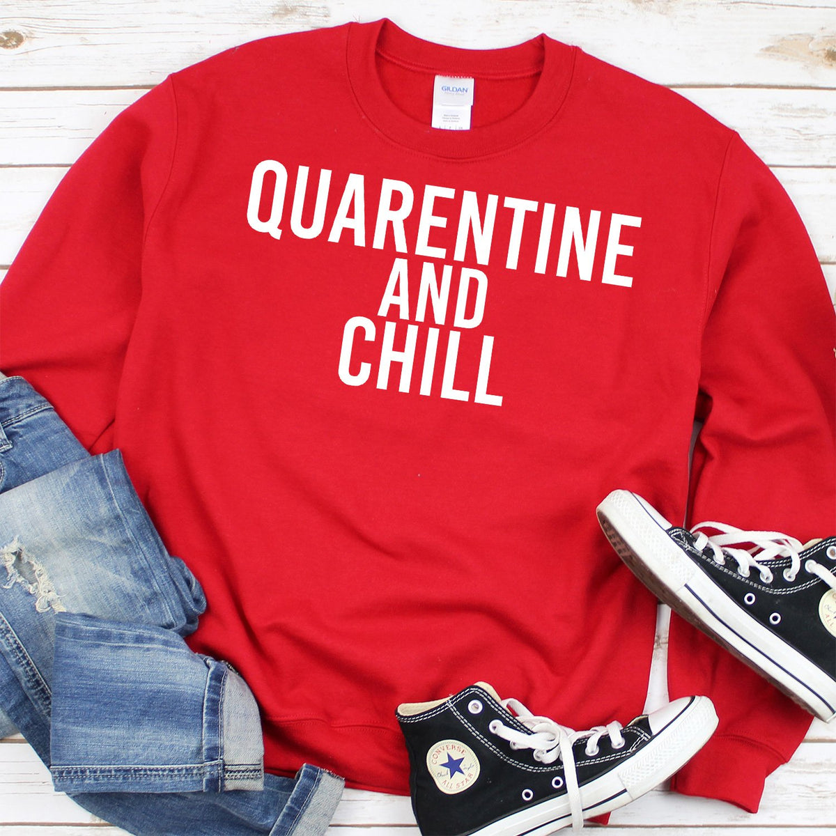 Quarantine and Chill - Long Sleeve Heavy Crewneck Sweatshirt