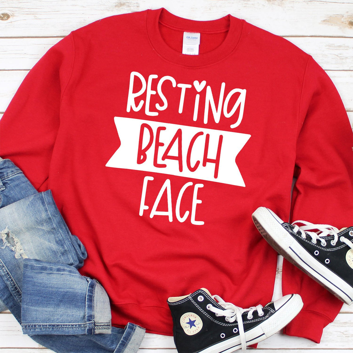 Resting Beach Face - Long Sleeve Heavy Crewneck Sweatshirt