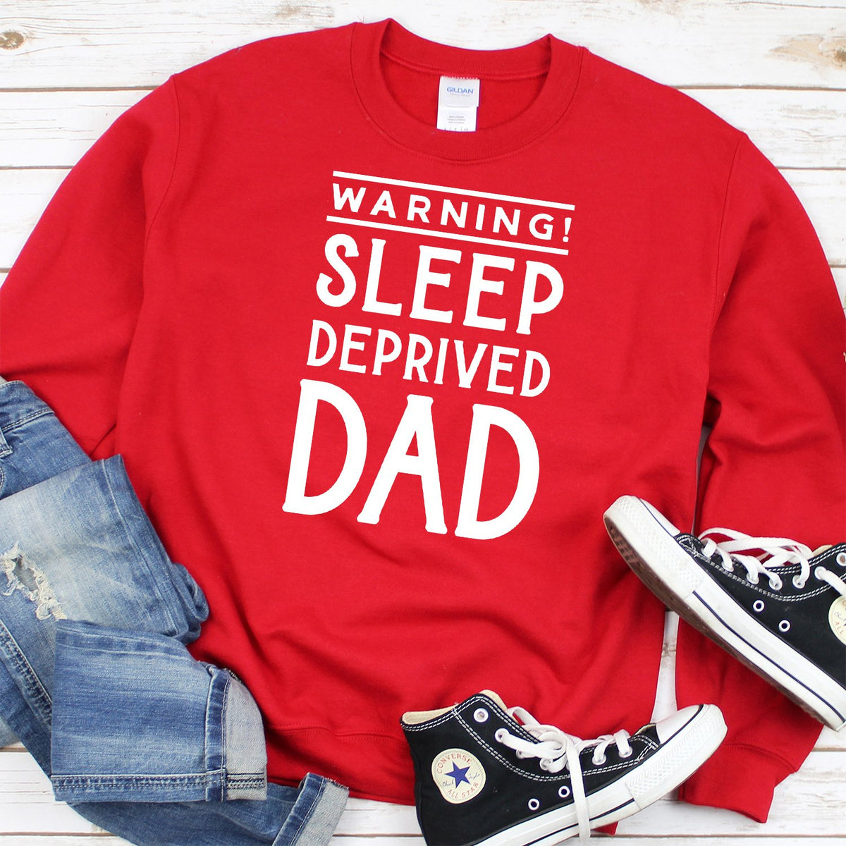 Warning! Sleep Deprived Dad - Long Sleeve Heavy Crewneck Sweatshirt