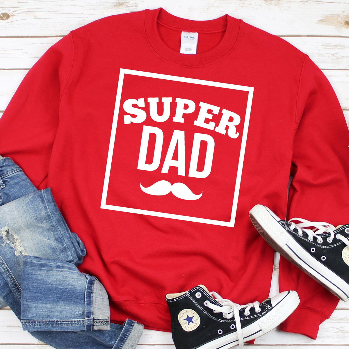 Super Dad Mustache - Long Sleeve Heavy Crewneck Sweatshirt