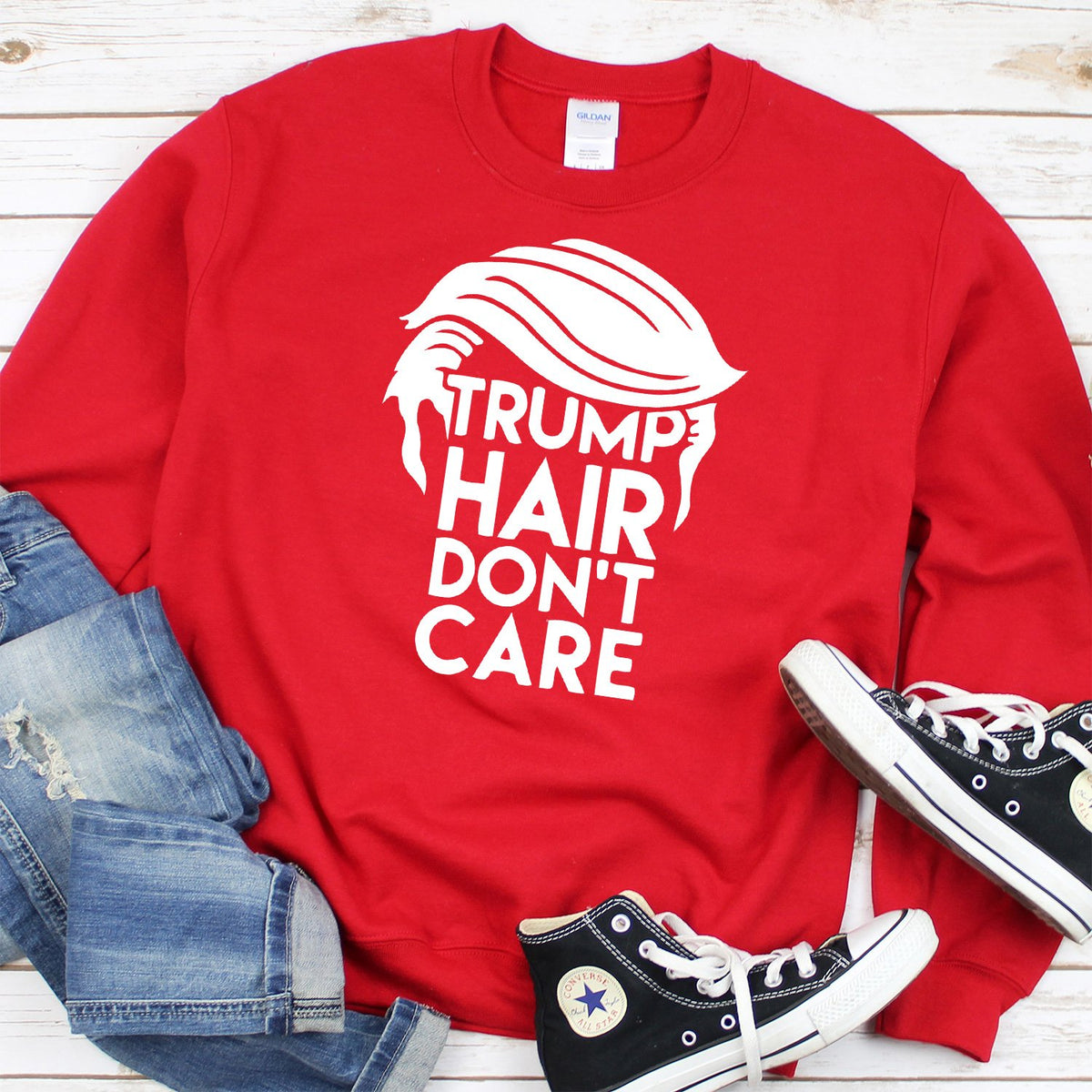 Trump Hair Don&#39;t Care - Long Sleeve Heavy Crewneck Sweatshirt