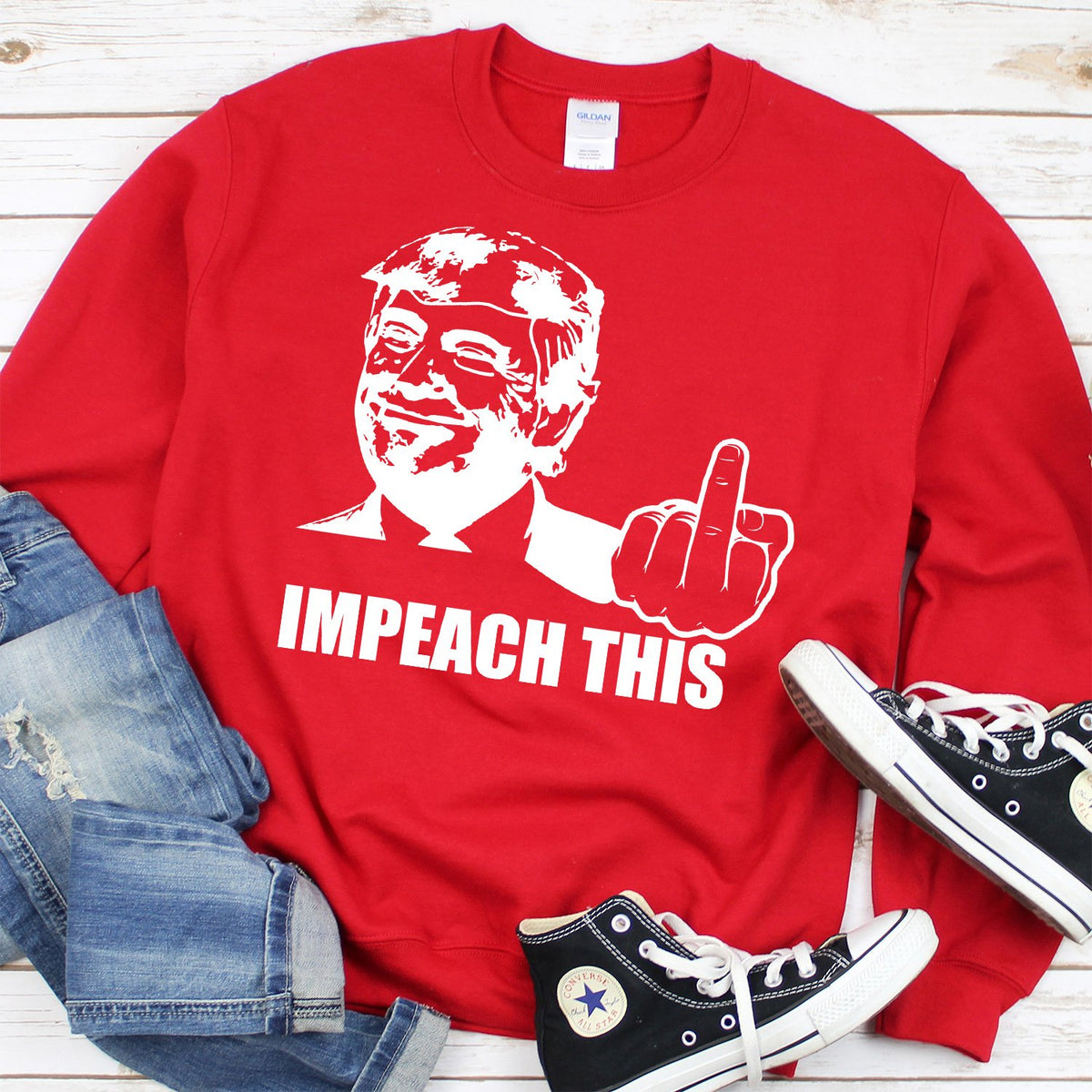 Trump Impeach This Middle Finger - Long Sleeve Heavy Crewneck Sweatshirt