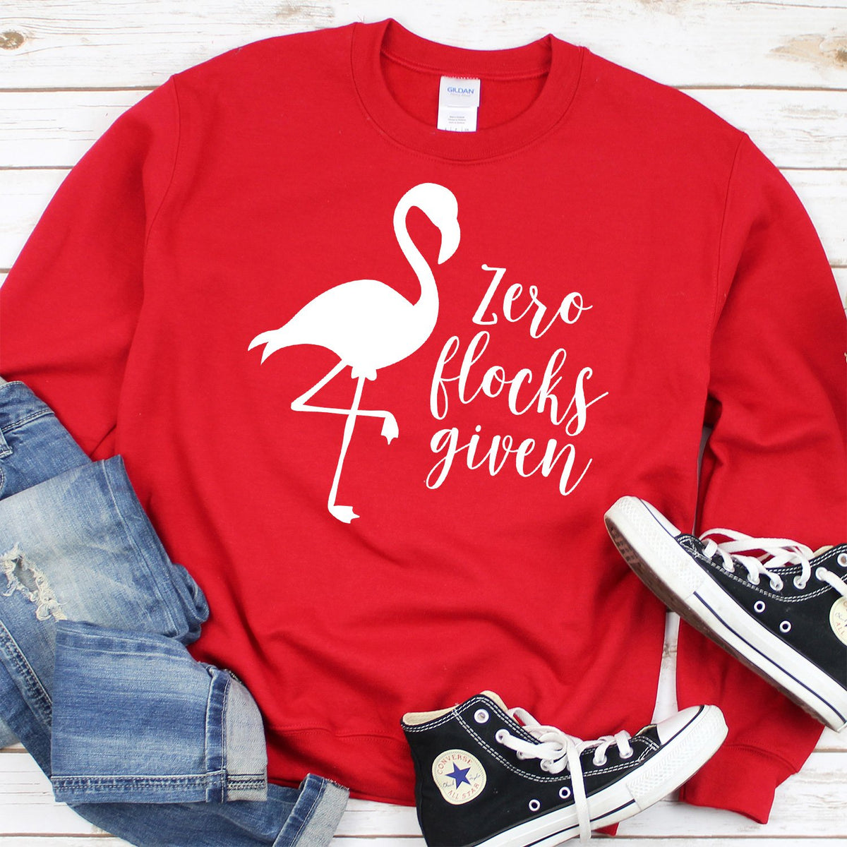 Zero Flocks Given - Long Sleeve Heavy Crewneck Sweatshirt