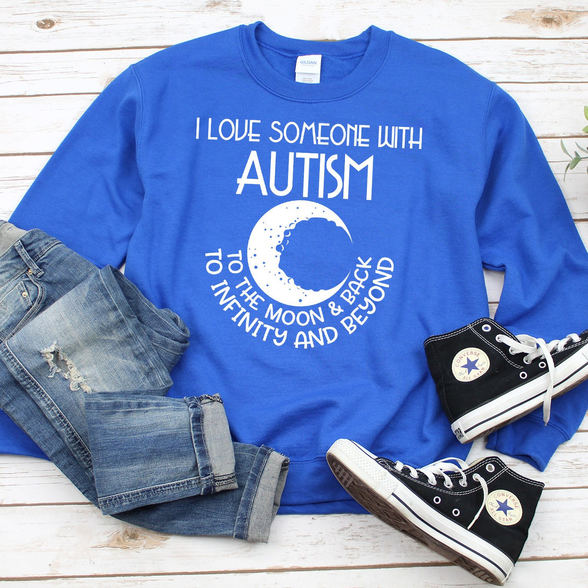 I Love Someone with the Autism to the Moon &amp; Back - Long Sleeve Heavy Crewneck Sweatshirt