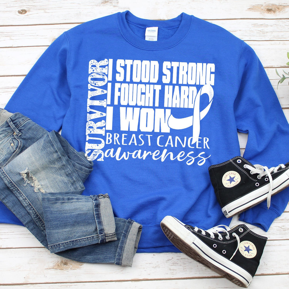 I Stood Strong I Fought Hard I Won - Long Sleeve Heavy Crewneck Sweatshirt